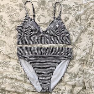 Striped Black and White Bikini Set